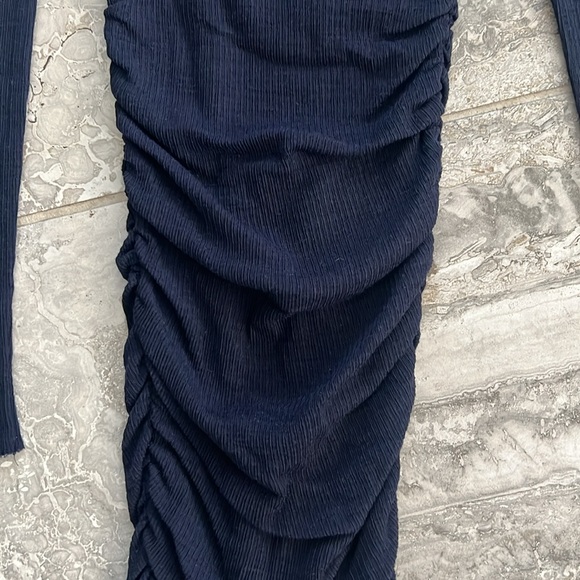 Maje Tight-Knit Long Sleeve Ruched Sweater Dress in Navy, Size 1 (S) Retail $345 - Picture 7 of 13